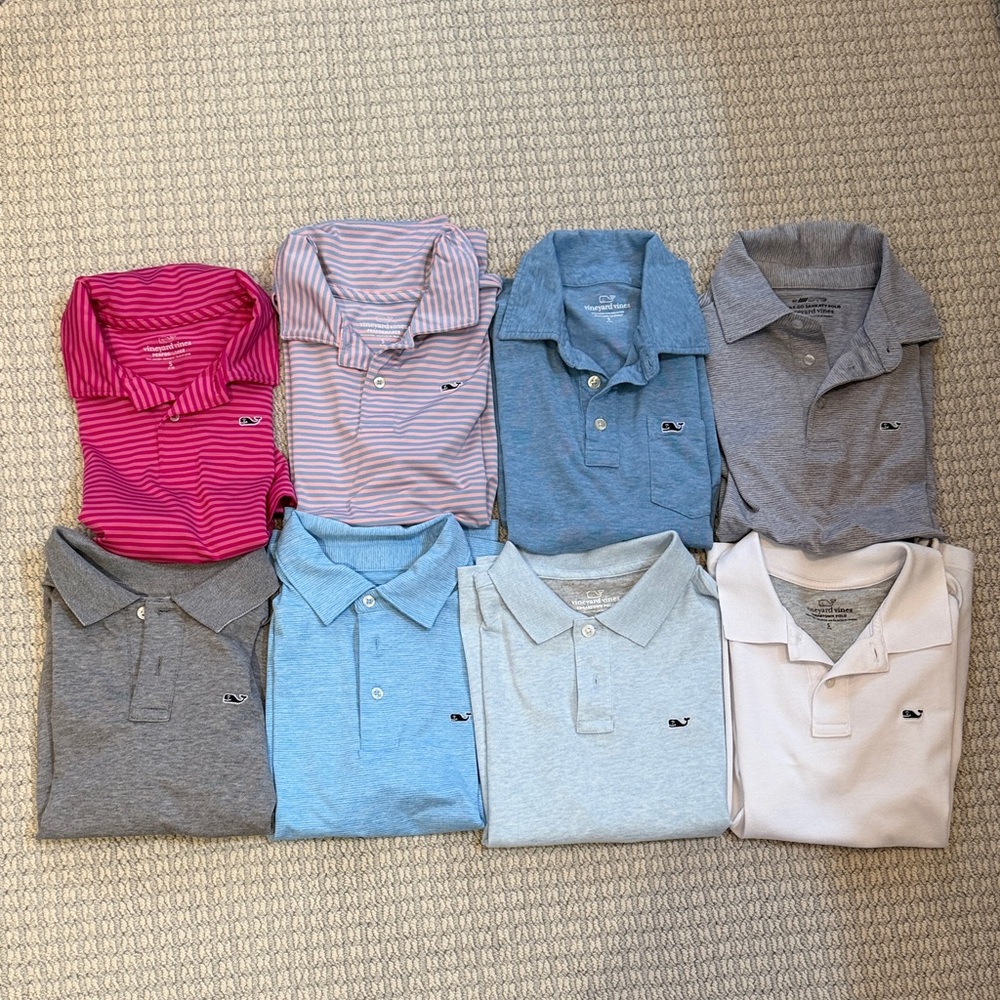 Vineyard Vines Boys Polo Lot in Pink, Light Pink, Blue, Gray, Cream - size Small